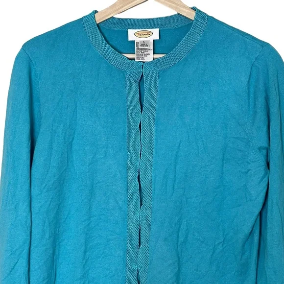 Talbots VTG Long Sleeve Lightweight Cardigan Size L Textured Knit Trim Blue
